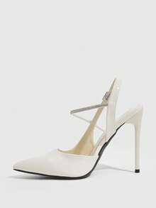 CUCCOO SZL Pointed Stiletto, Beige Back Lift With Rhinestone Strip, Women's High Heels, Fashionable, Elegant And Sexy, Suitable For Parties, Banquets, Parties, N - Beige 12 #. - View 4