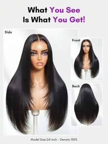 ALL READY WIG Bye-Bye Slip 7x5 Lace Closure Glueless Wear Go Black With Blonde Peekaboo Highlights Layered Straight Wigs With Drawstring Pre-Cut Pre-Pluck Pre-Bleached Transparent Lace 100% Human Hair Fit All Head Sizes Free Part Beginner-Friendly - SNATURAL/613 - View 5