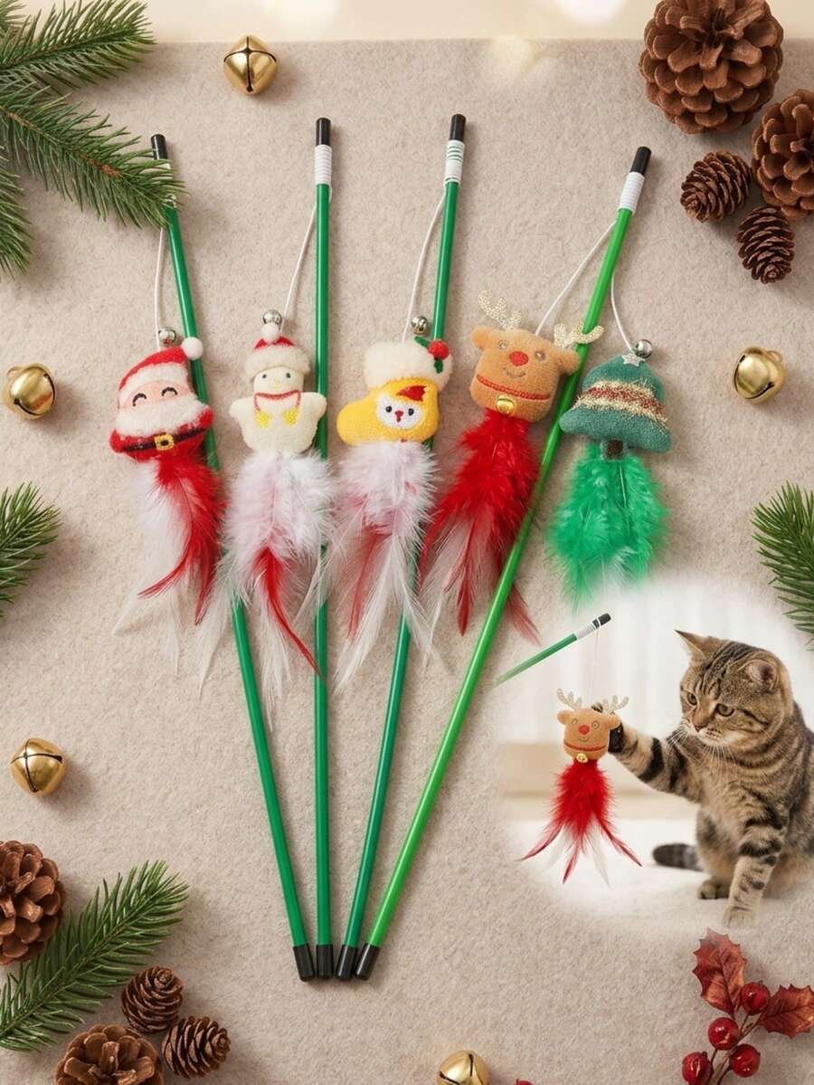 PETSIN 1 PC Christmas Cat Teaser With Small Decoration Cat Toy - Multicolor - View 1