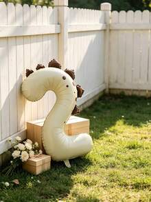 1件恐龍造型鋁箔氣球，適用於生日派對裝飾、恐龍主題拍照道具及叢林主題派對裝飾 - 奶白 - 查看 6