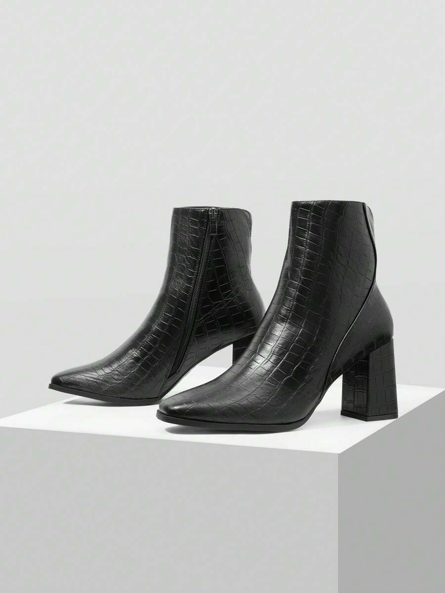 MOTF PREMIUM WOMEN'S THICK-HEELED MID-BOOTS, SUITABLE FOR DAILY AND FESTIVE OCCASIONS IN AUTUMN AND WINTER BOOTS - Lacquer black - View 2