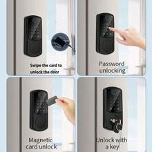 Intelligent Fingerprint Door Lock - Keyless Entry Door Lock Tongue - With 99 Biometric Fingerprints -99 User Passwords, Multifunctional Unlocking Method (Password/Fingerprint/IC Card/Key), One Click Automatic Lock, Easy - Black - View 1