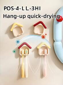 Giá treo bàn chải đánh răng hình ngôi nhà 1 cái, gắn tường không khoan, tự dính, thoát nước nhanh khô, dễ thương vui nhộn, kệ lưu trữ sắp xếp phòng tắm cho cặp đôi, đựng kem đánh răng, dao cạo, trang trí nhà ở, phòng tắm, ký túc xá - Nhiều màu - Xem 3