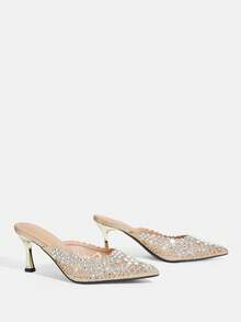 CUCCOO TILAWA Women's Thin Heel Pointed Closed Toe High Heels Versatile Daily French Elegance Wedding Banquet Full Of Diamonds Rhinestone High Heels - Gold - View 7