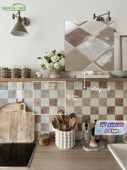 Shiny Home 10pcs 22.8*22.8cm Self-Adhesive Wall Stickers, Waterproof Kitchen Backsplash, Kitchen Renovation New Decorative Material, Easy Diy Installation.