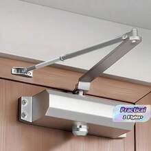 1pc Automatic Door Closer, With Easy Installation Instructions, Home Use 3-Level Spring Hydraulic Self-Closing Door Closer - Silver Aluminum - Multicolor - View 1