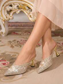 CUCCOO TILAWA Gold Sparkling Rhinestone Embroidery Elegant Sexy Pointed Women's High Heels - Exquisite And Stylish Design, With A Slip-On Design Stiletto Women - Gold - View 6