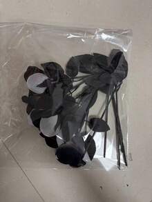 5/12pcs Artificial Black And White Roses Bouquet, Plastic Gothic Fake Flowers For Wedding, Halloween Decor Realistic Rose Stem For Home Office Display Home Decor Room Decor - Multicolor - View 12