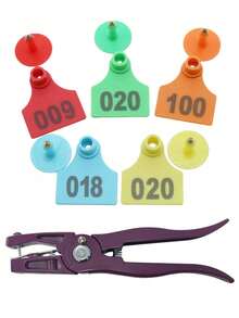 1 Set Of Cow And Sheep Ear Tag Number Plate 001-100, Including Ear Tag Pliers, Livestock Ear Tag Marking Device Control Device, Typing Copper Head Earrings, And Farm Animal Identification Card - As Picture - View 2