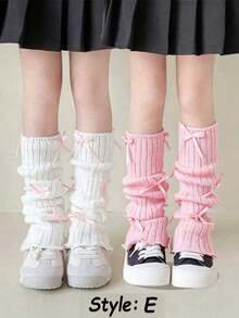 SHEIN 2 Pairs Of Girls Bow Socks Stacking Socks Lady Versatile - Multicolor - View 7