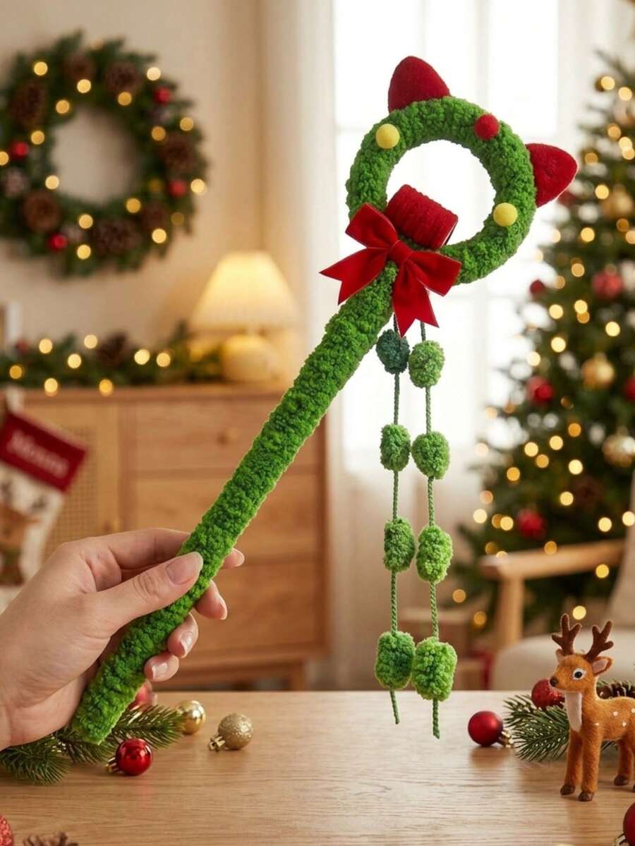 PETSIN 1 PC Random Color Tassels Christmas Big Size Cat Teaser With Cute Christmas Decoration,Shake To Make Sound,Mimicking Bird Calls - Green - View 1