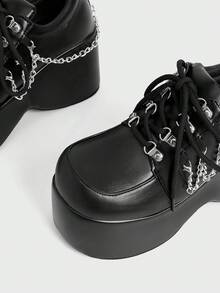 Sugerpunk 女款黑色瑪麗珍樂福鞋 平底鞋 日系JK制服風 楔形跟厚底通勤工裝鞋 - 黑色厚底 - 查看 4
