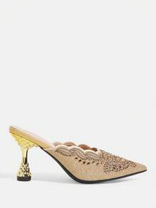 CUCCOO TILAWA Gold Sparkling Rhinestone Embroidery Elegant Sexy Pointed Women's High Heels - Exquisite And Stylish Design, With A Slip-On Design Stiletto Women - Gold - View 3