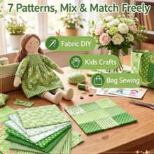 7Pcs Cotton Fabric DIY Patchwork Fabric Bundle, Fabric Scraps Pack, Perfect For DIY Patchwork, Quilting, Patchwork Cushions And More - green - View 10