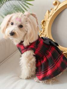 PETSIN Red & Black Plaid Bow Decor Pet Dress, Cute For Cats And Dogs - Red - View 10