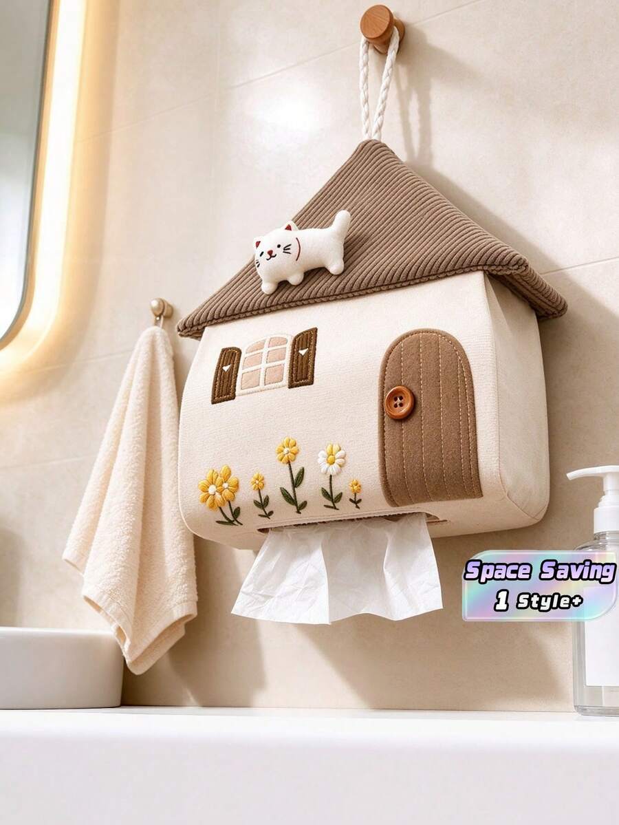 1PC Wall Mounted Tissue Box Bag - Hanging Napkin Dispenser Pouch For Bathroom, Living Room, Car, Dining Table, Portable Paper Holder, Space-Saving - View 1