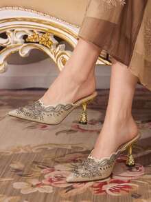 CUCCOO TILAWA Gold Sparkling Rhinestone Embroidery Elegant Sexy Pointed Women's High Heels - Exquisite And Stylish Design, With A Slip-On Design Stiletto Women - Gold - View 2