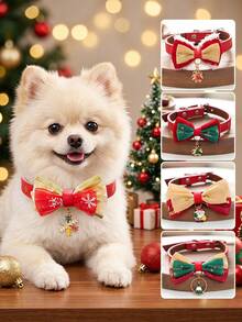 PETSIN 1pc Cat And Dog Universal Holiday Style Neck Accessory, Christmas Pet Bow Tie Collar, Adjustable Cat And Dog Collar, Santa Claus Christmas Tree Snowflake Pendant, Holiday Party Small Pet Decoration Accessory - Multicolor - View 1