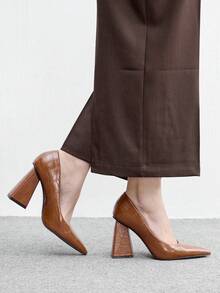 CUCCOO BIZCHIC Nuevos tacones altos elegantes y sexys con punta puntiaguda y escote bajo para mujer, zapatos de primavera para vacaciones de primavera, Pascua y Navidad - Hígado Marrón - Ver 3
