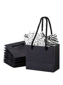 20Pcs Black Paper Gift Bags - Shopping Tote Bags For Men, Wedding Favor Handbags, Small Birthday Party Gift Packaging, Stylish & Practical - Black - View 6