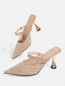 CUCCOO TILAWA Embroidery Champagne Sparkling Rhinestone Elegant Elegant Sexy Pointed Women's High Heels - Diamond Belt Slip-On Exquisite Design - Champagne - View 4
