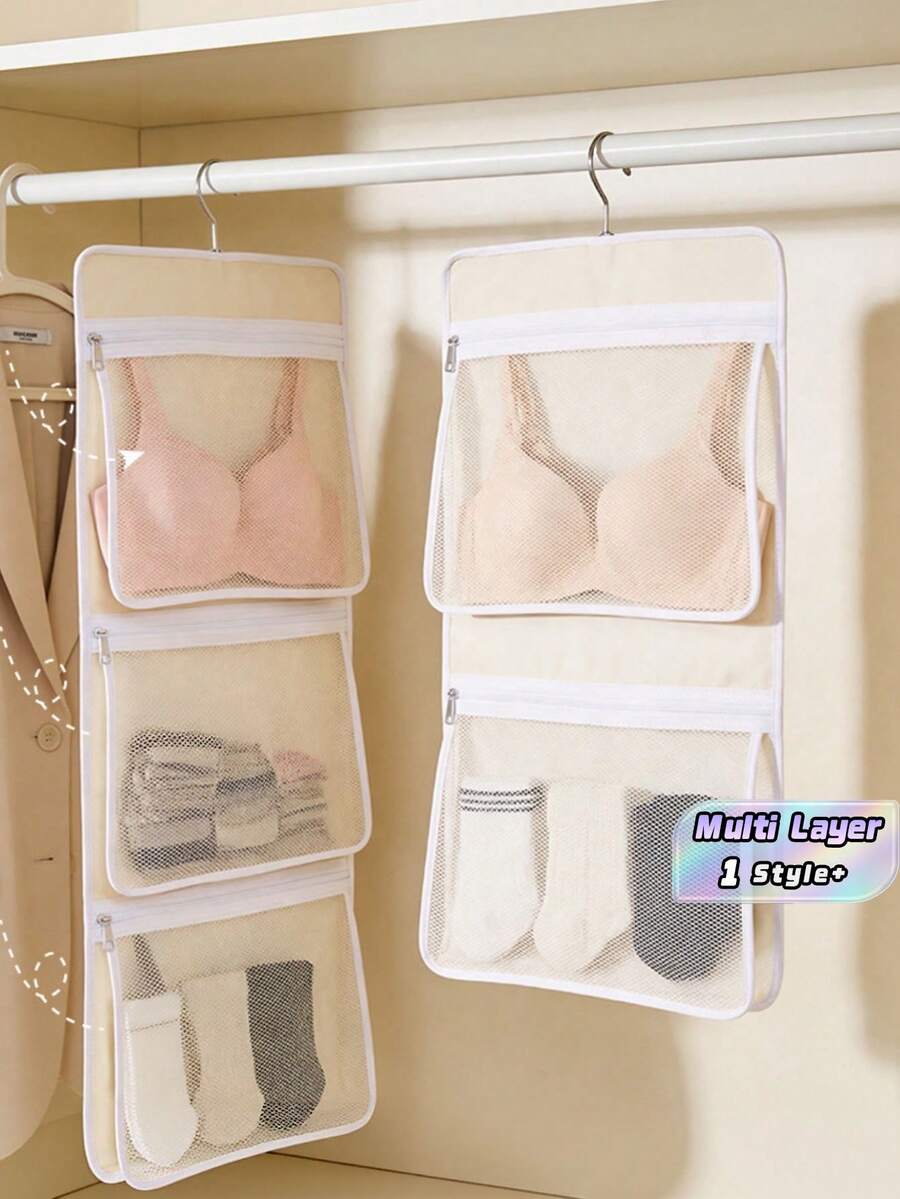Hanging Underwear Storage Bag - Multi-Layer Mesh Organizer For Socks, Bras, Wardrobe, Bathroom, Door, Wall Mounted Closet Storage Pouch - View 1