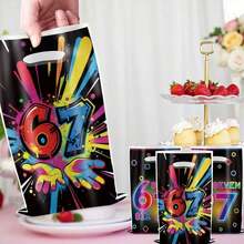 50pcs Colorful 6-7 Year Old Birthday Party Gift Bags, 7 Years Old Birthday Party Favor Bags With Handles, Birthday Party Decorations, 6-7 Decor - Burgundy - View 6