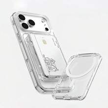 1pc Magnetic Transparent Wallet Card Holder, Compatible With IPhone 16/15 S26 Ultra 24- Phone Case Card Slot Protective Cover - Clear - View 2