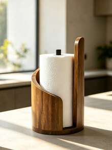 1 Piece Black Walnut Wood Standing Paper Roll Holder, Tissue Holder, Natural Mango Wood Top | Suitable For Extra-Large Rolls Of Tissue Paper, Comes With Wooden Circular Base | Wooden Tissue Holder For Kitchen, Dining Table, And Home Decoration - View 12