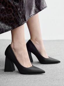 CUCCOO BIZCHIC 女款新款尖頭淺口性感優雅黑色粗跟高跟單鞋，適合通勤、派對、約會 - 純黑色 - 查看 5