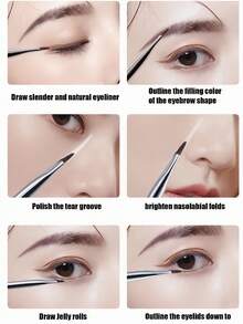 Eye Makeup Brush Smooth Texture Ideal Delicate Effortless Eyebrow Eyeliner Tear Trough Smile Lines Black Ultra Fine Sickle Shaped Pro - Black and White - View 2