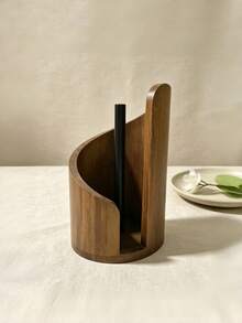 1 Piece Black Walnut Wood Standing Paper Roll Holder, Tissue Holder, Natural Mango Wood Top | Suitable For Extra-Large Rolls Of Tissue Paper, Comes With Wooden Circular Base | Wooden Tissue Holder For Kitchen, Dining Table, And Home Decoration - View 7