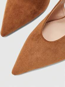 CUCCOO BIZCHIC Women's Pointed Back Empty Back Strap Special-Shaped Heel Elegant High-Heeled Shoes - Brown suede - View 8
