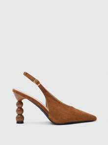 CUCCOO BIZCHIC Women's Pointed Back Empty Back Strap Special-Shaped Heel Elegant High-Heeled Shoes - Brown suede - View 2