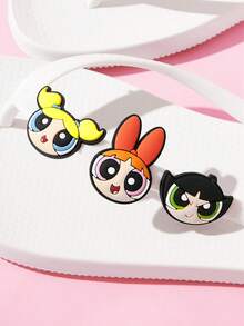 THE POWERPUFF GIRLS X SHEIN 卡通夾腳拖鞋，EVA輕量材質，護趾設計，透氣快乾，柔軟舒適，適合多種場合 - 白色 - 查看 3