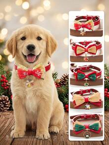 PETSIN 1pc Cat And Dog Universal Holiday Style Neck Accessory, Christmas Pet Bow Tie Collar, Adjustable Cat And Dog Collar, Santa Claus Christmas Tree Snowflake Pendant, Holiday Party Small Pet Decoration Accessory - Multicolor - View 4