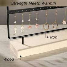 Women Earring Storage Holder, 4‑Tier Tall Jewelry Display Stand, Wood‑Metal Hanging Jewelry Organizer, Desktop Display Rack For Multiple Pairs Of Earrings, Household Vanity Table Jewelry Storage Accessory - Multicolor - View 3