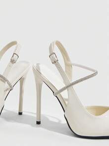 CUCCOO SZL Pointed Stiletto, Beige Back Lift With Rhinestone Strip, Women's High Heels, Fashionable, Elegant And Sexy, Suitable For Parties, Banquets, Parties, N - Beige 12 #. - View 5
