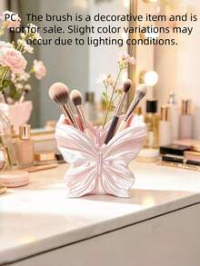 Embossed Butterfly Makeup Brush Holder, Pearlescent Glazed Desktop Cosmetic Pen Organizer, Vanity Decorative Storage & Flower Vase, Multi‑Color Option - Multicolor - View 6