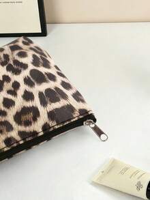 Bolsa organizadora portátil de gran capacidad con estampado de leopardo, estuche para lápices y almacenamiento - Multicolor - Ver 5