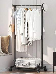 Portable Clothing Rack With Wheels, Aesthetic Ins Adjustable Single/Double Rod Clothing Hanging Rack, Dorm Room Necessities, Freestanding Clothing Organizer For Indoor Bedroom, Laundry Room, Balcony, Dormitory, Living Room, Home Use. - Multicolor - View 6
