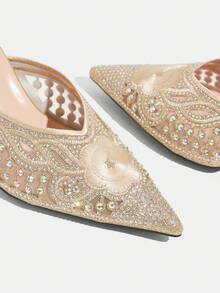 CUCCOO TILAWA Gold Sparkling Rhinestone Embroidery Elegant Sexy Pointed Women's High Heels - Exquisite And Stylish Design, With A Slip-On Design Stiletto Women - Gold - View 7