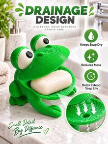 1Pc Frog Shaped Sponge Drainer Holder, Plastic Drainage Storage Rack For Kitchen Countertop Bathroom Sponge Rag Brush, Gift For Wedding Graduation Back‑To‑School - Multicolor - View 6