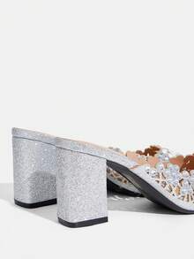 CUCCOO TILAWA Silver Sparkling Elegant Pointed Women's Thick Heels - French Elegant Wedding Banquet Full Of Diamond Rhinestone Heels - Silver - View 8