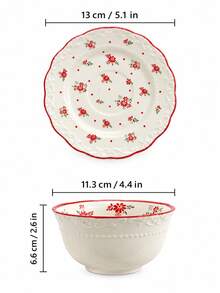 Cirelle Vintage Floral Ceramic Coffee Cup And Saucer Set, Embossed Red Flower Tea Mug With Scalloped Rim, Elegant Porcelain Cup For Latte Cappuccino, Home Table Decor & Wedding Housewarming Gift - Multicolor - View 4