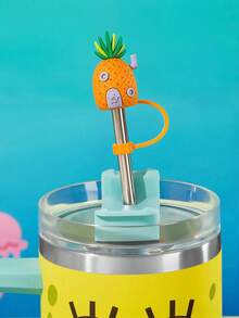 SpongeBob SquarePants | SHEIN 0.4in / 10mm Cartoon Pattern Dust-Proof Straw Sleeve, Suitable For 8-10mm Straws - Multicolor - View 2