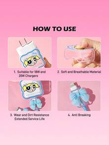THE POWERPUFF GIRLS X SHEIN Pelindung Kabel Data, Cocok untuk Charger , Set 4 Buah Pelindung Kabel Ponsel, Pelindung Charger (Tidak Termasuk Kabel Data) - Biru - View 4