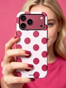 ShellaStory Simple Contrasting Colors Polka Dots 2-In-1 Hard Case Compatible With IPhone 18 17 Pro Max 17 Pro 16 Pro 16 Pro Max 15 Pro Max 15 Pro 14 Pro Max 14 13 Pro Max 13 Pro 13 12 11 Fashion Matte Protective Back Cover - Burgundy - View 2