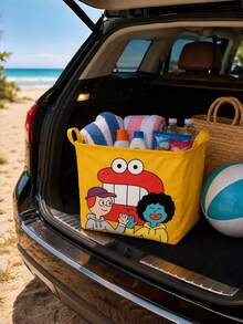 Cartoon Foldable Storage Basket Large Capacity Clothes Snack Organizer Car Trunk Bag Multi-Purpose Sundries Pouch Cute Fun Design For Home Bedroom Dormitory Car Interior Travel Camping - A - View 2