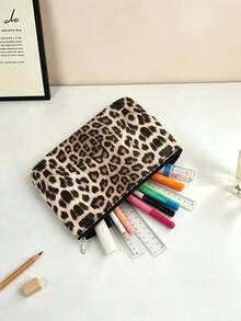 Bolsa organizadora portátil de gran capacidad con estampado de leopardo, estuche para lápices y almacenamiento - Multicolor - Ver 7